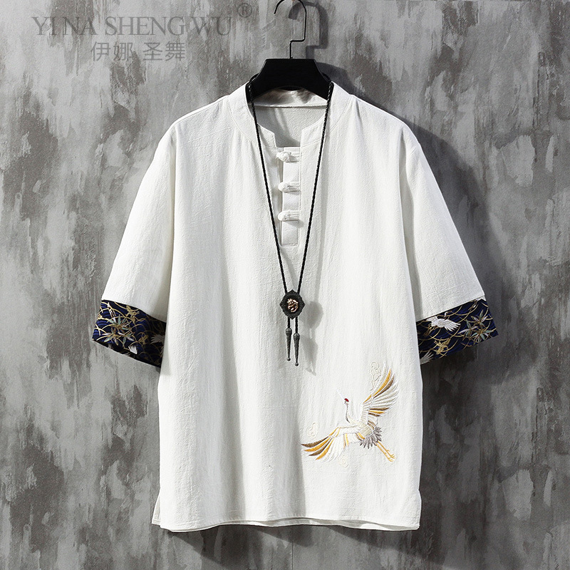 T-shirt en Lin à Manches Courtes pour Homme Style Chinois, Bouton Disque, Tang, Ample, Grande Taille, Kimono Japonais, Été