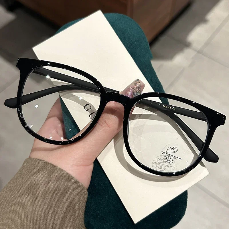 Lunettes de myopie surdimensionnées ultra légères de luxe pour dames, monture ronde transparente, lunettes de vue de près 0-1.0-1.5-2.0-2.5-3.0-3.5-4.0