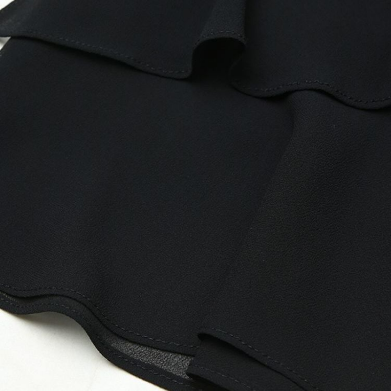 Demi-jupe en mousseline de soie noire pour femmes, mode coréenne, nouvelle collection d'été, bureau, taille haute, volants, jupe Slim en queue de poisson assortie avec tout