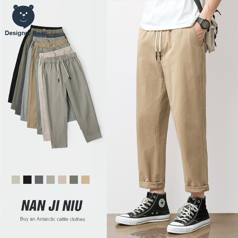 Pantalon chino décontracté pour homme, été, haute qualité, 95% coton, respirant, couleur unie, taille élastique, style Amekaji