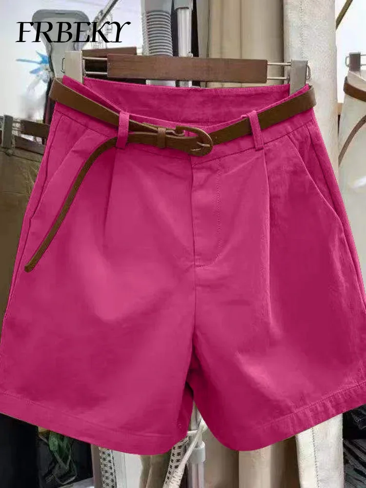 Short en coton pour femmes, mode coréenne, ample, décontracté, taille haute, droit, Streetwear, vêtements pour femmes (avec une ceinture), nouvelle collection été