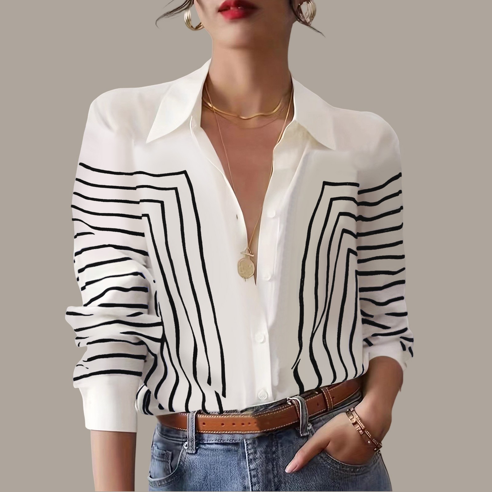 Tunique boutonnée à manches longues pour femmes, chemise en lin de coton à revers, chemisier monochrome vintage, tunique élégante pour le bureau, Harajuku