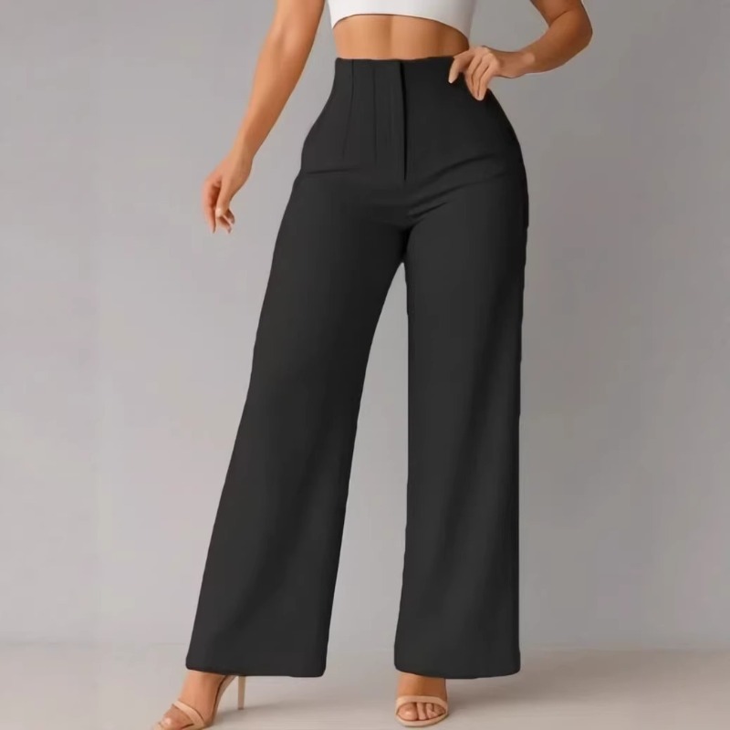 Pantalon large taille haute pour femme, élégant, coupe droite, idéal pour le bureau ou les tenues décontractées, confortable et habillé