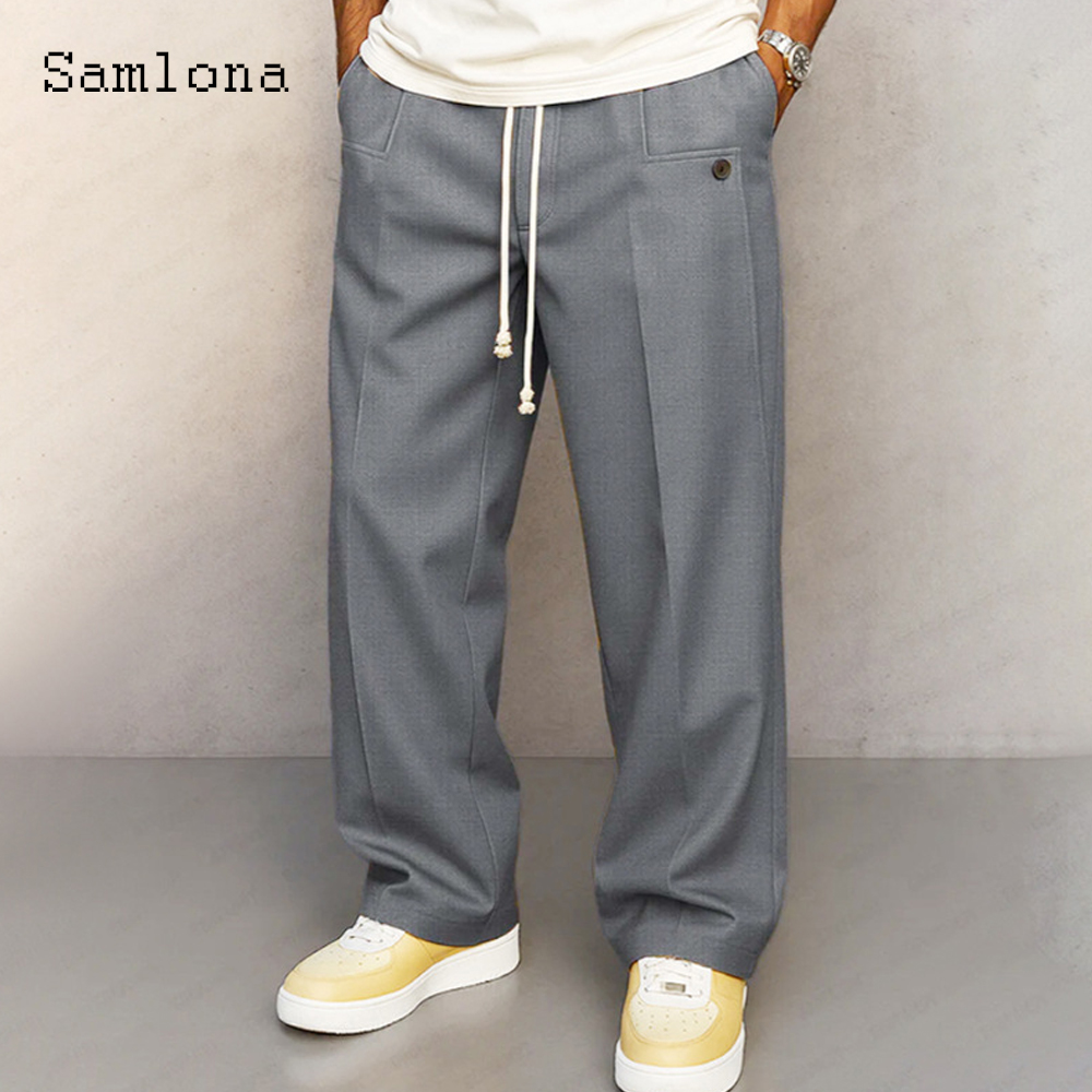 2025 hommes Stand poche pantalon droit décontracté grande taille 3xl hommes Baggy cordon pantalon mâle cheville longueur bas kaki jaune