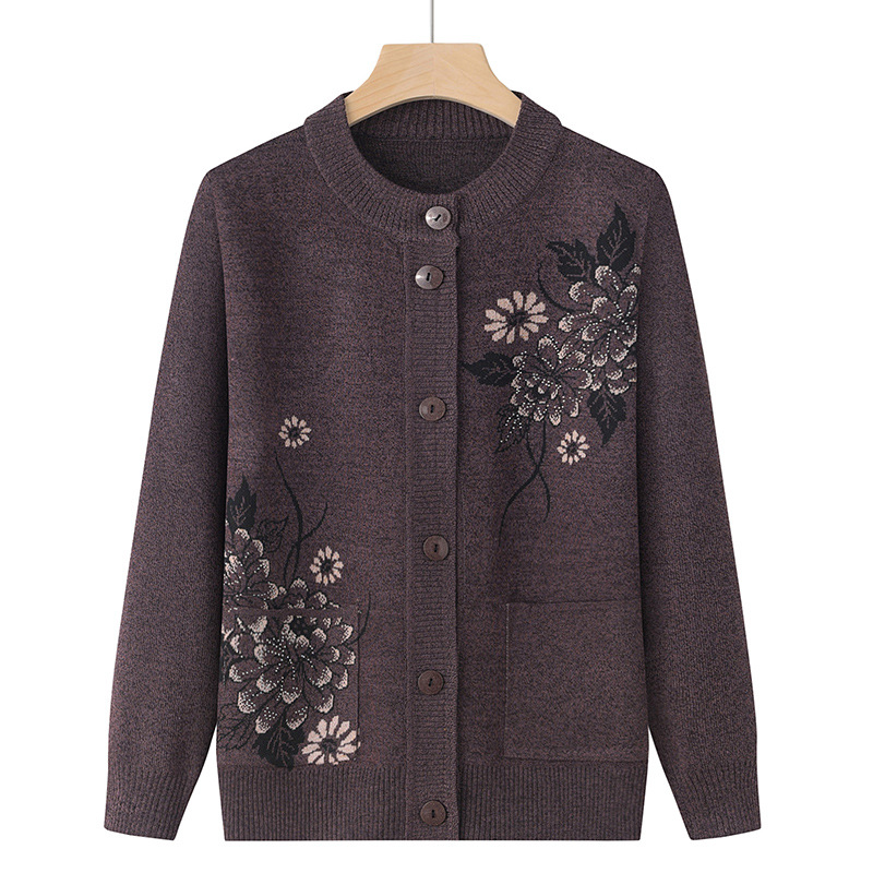 Vêtements coréens pour femmes, Cardigan tricoté en laine imprimé, manteau pour mère d'âge moyen, hauts en tricot, veste pull Vintage pour grand-mère, nouvelle collection