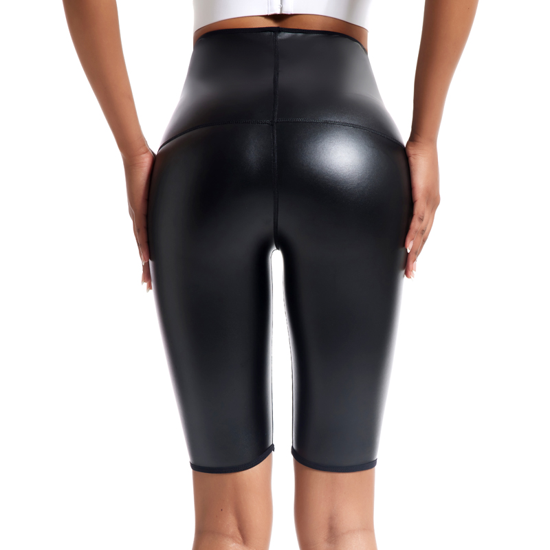 Short taille haute en cuir PU noir pour femme, legging sexy, pantalon de fitness, collant d'entraînement, legging de sport, jogging