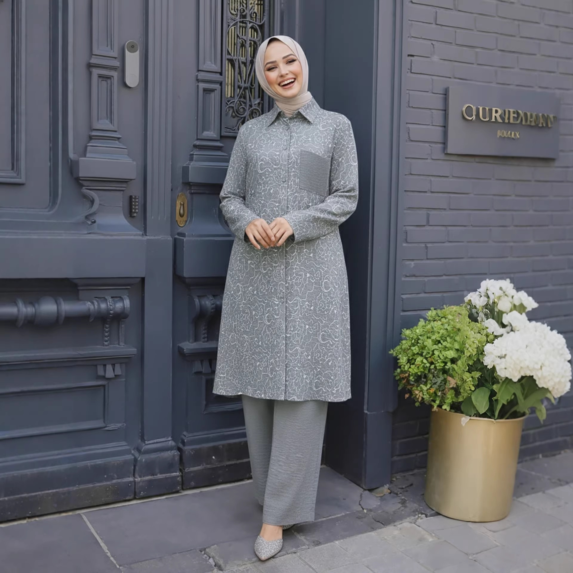 Ensemble de 2 pièces pour femmes pour l'Aïd, haut long, pantalon large, chemisier imprimé musulman, jalabiya, Ramadan, Dubaï, ensembles musulmans, longue tenue arabe