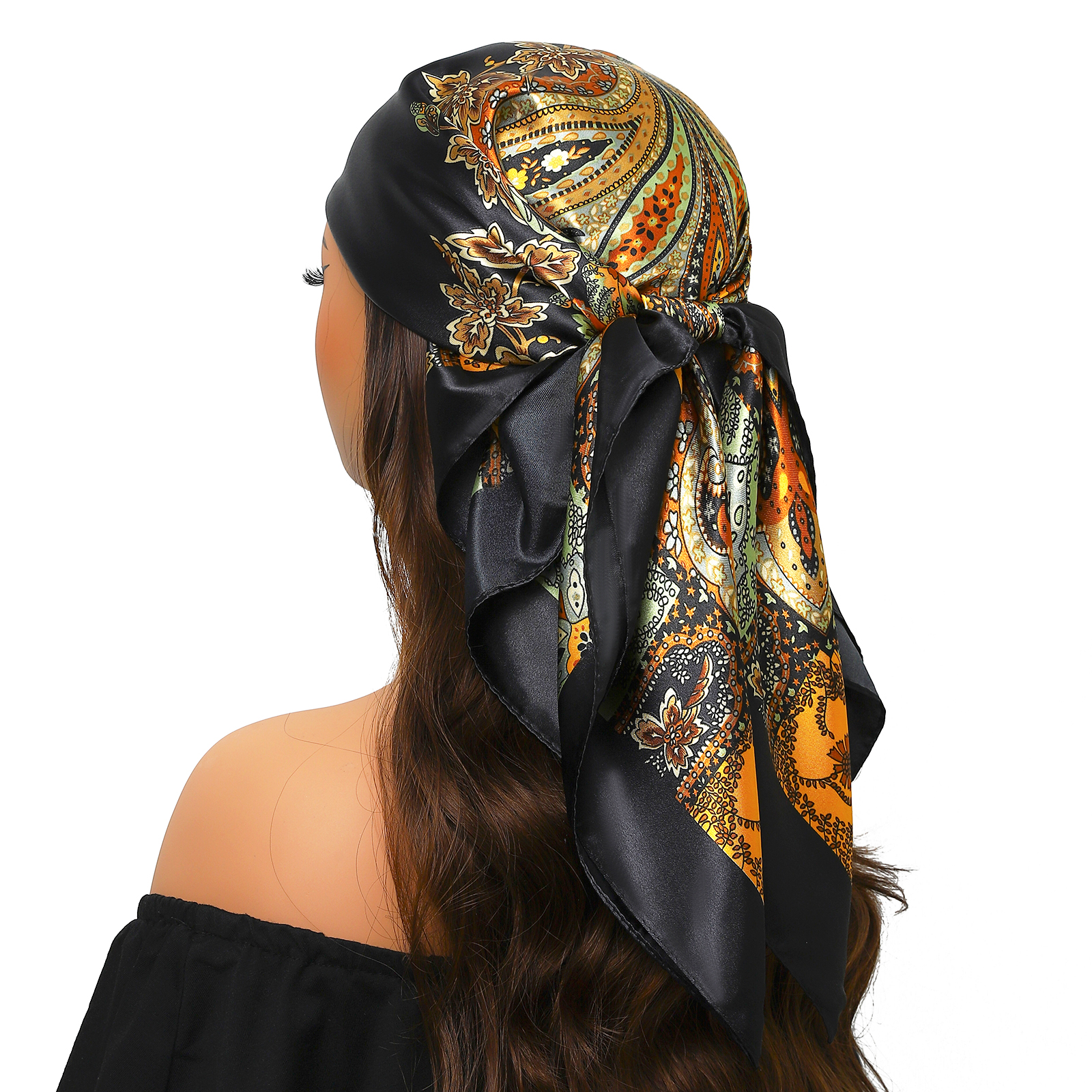 1 pièce Foulard carré de luxe pour femme 90*90cm en soie satinée, bandana doux, écharpe de cou, hijab, foulard pour cheveux pour femmes