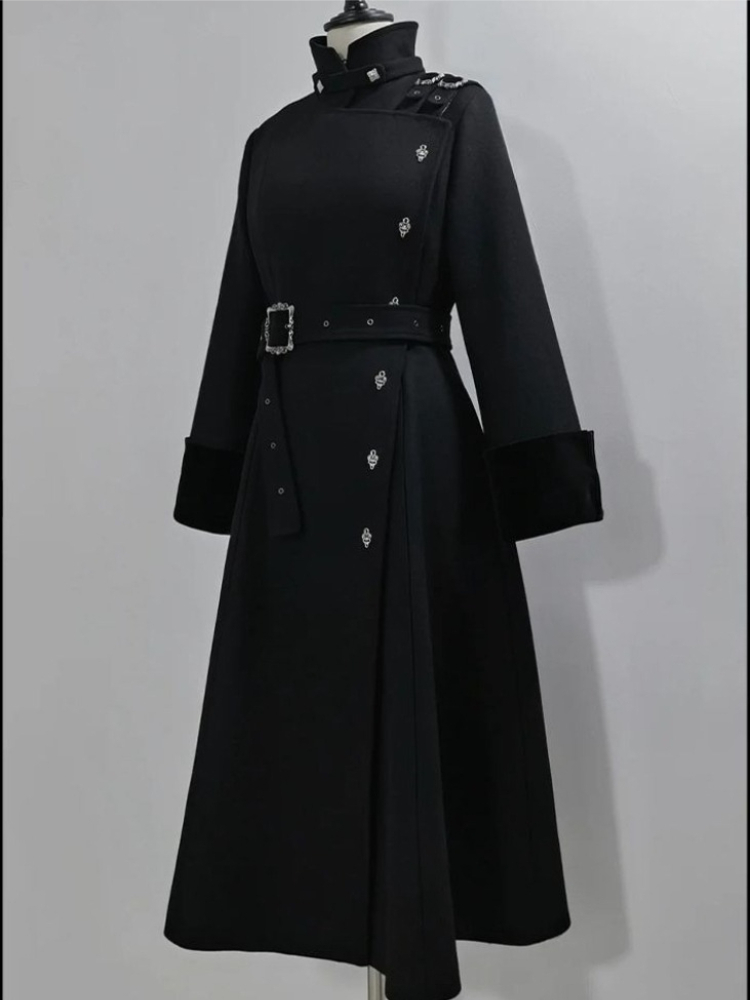 Manteau Long en laine pour femmes, Style gothique esthétique, élégant, cravate à la taille, pardessus chaud amincissant, tenue élégante à la mode, automne hiver 2025