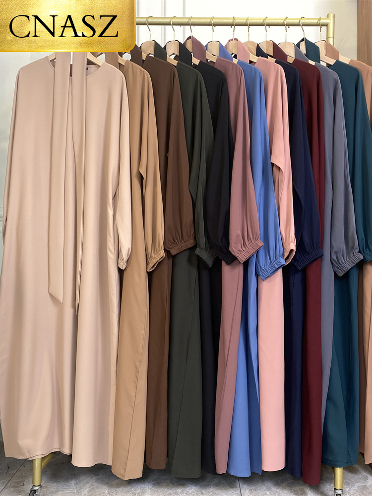 Selle chaude Style Simple robes marocaines caftan turquie couleur unie Golfe Abayas islamique femmes Robe longue musulmane saoudienne Robe Ramadan