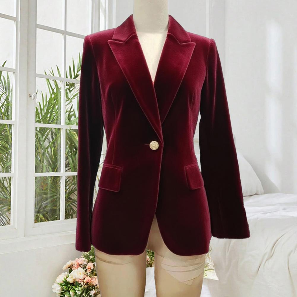 Manteau de costume en velours, manches longues, col cranté, veste de costume, bouton unique, vêtements d'extérieur de bureau, vêtements de style polyvalents
