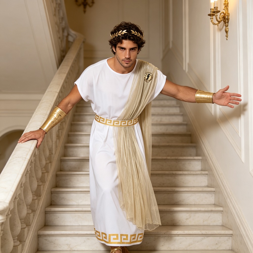 Costume d'Halloween pour homme, mythologie grecque antique, roi de l'Olympe, tenue de jeu de rôle pour scène et fête