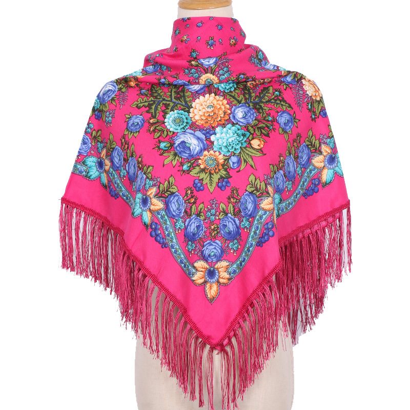 Nouveau Foulard Ethnique pour Femme, Hijab, Écharpe Musulmane Imprimée à Pompons, Châle Chaud pour Femmes d'Âge Moyen et Âgées, Bandana Carré