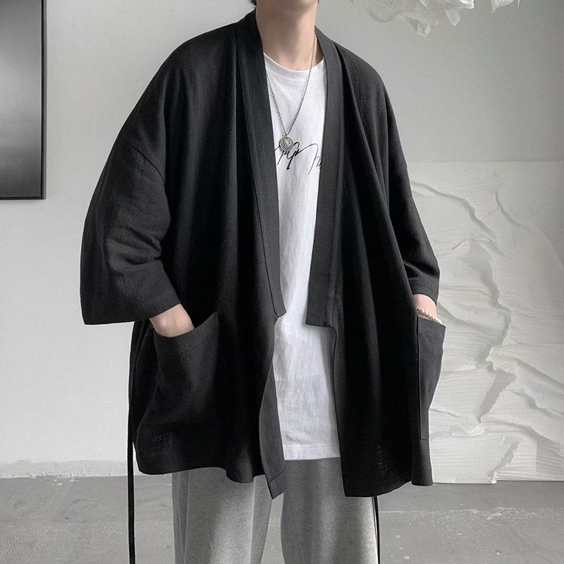 Cardigan Kimono Japonais en Coton et Lin pour Homme, Style Rétro, Vintage, Harajuku, Vestes Décontractées