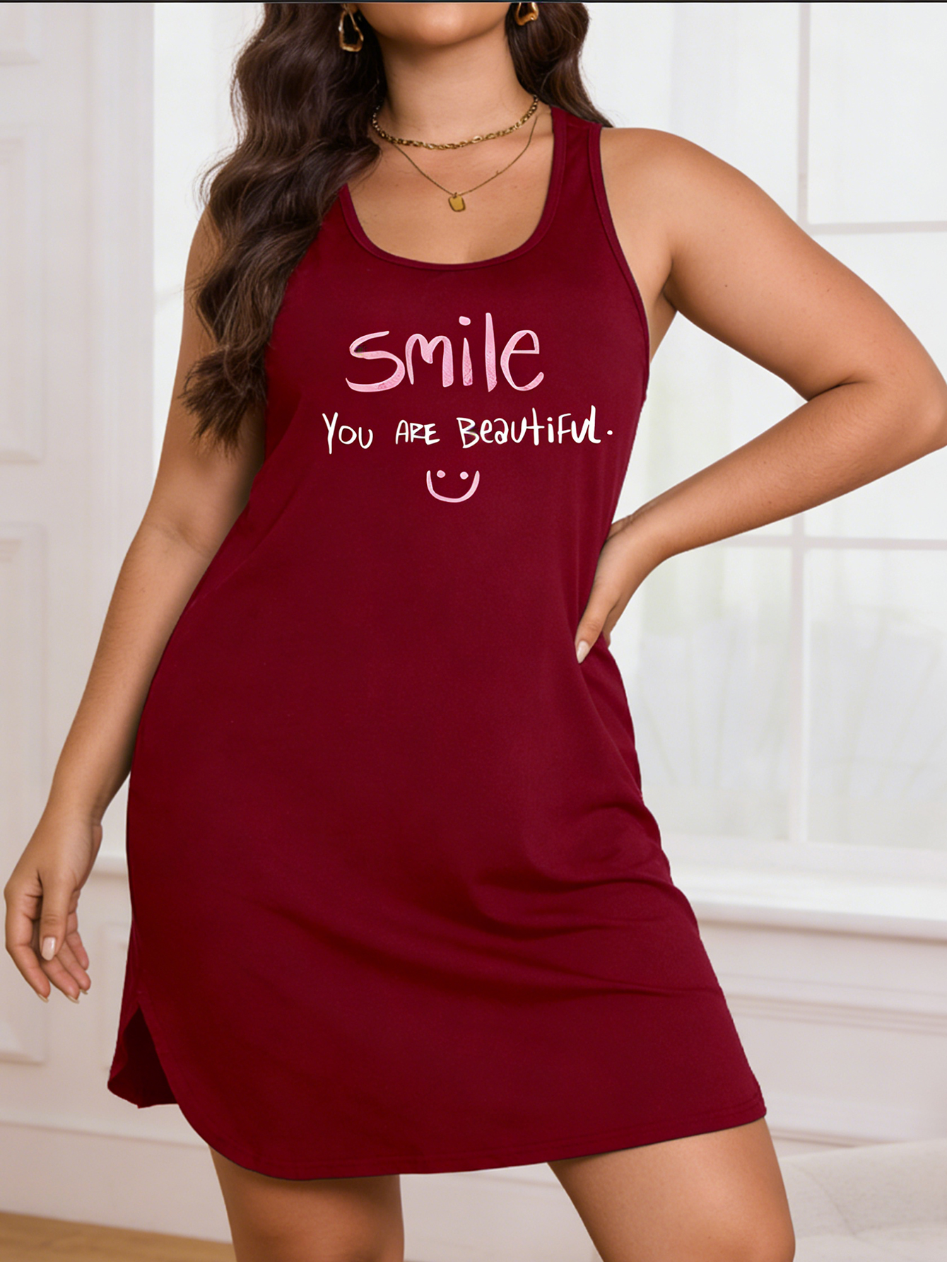 Robe chemisier grande taille pour femme, motif géométrique extensible et doux - Style décontracté à col rond pour l'été, lavable en machine, confortable