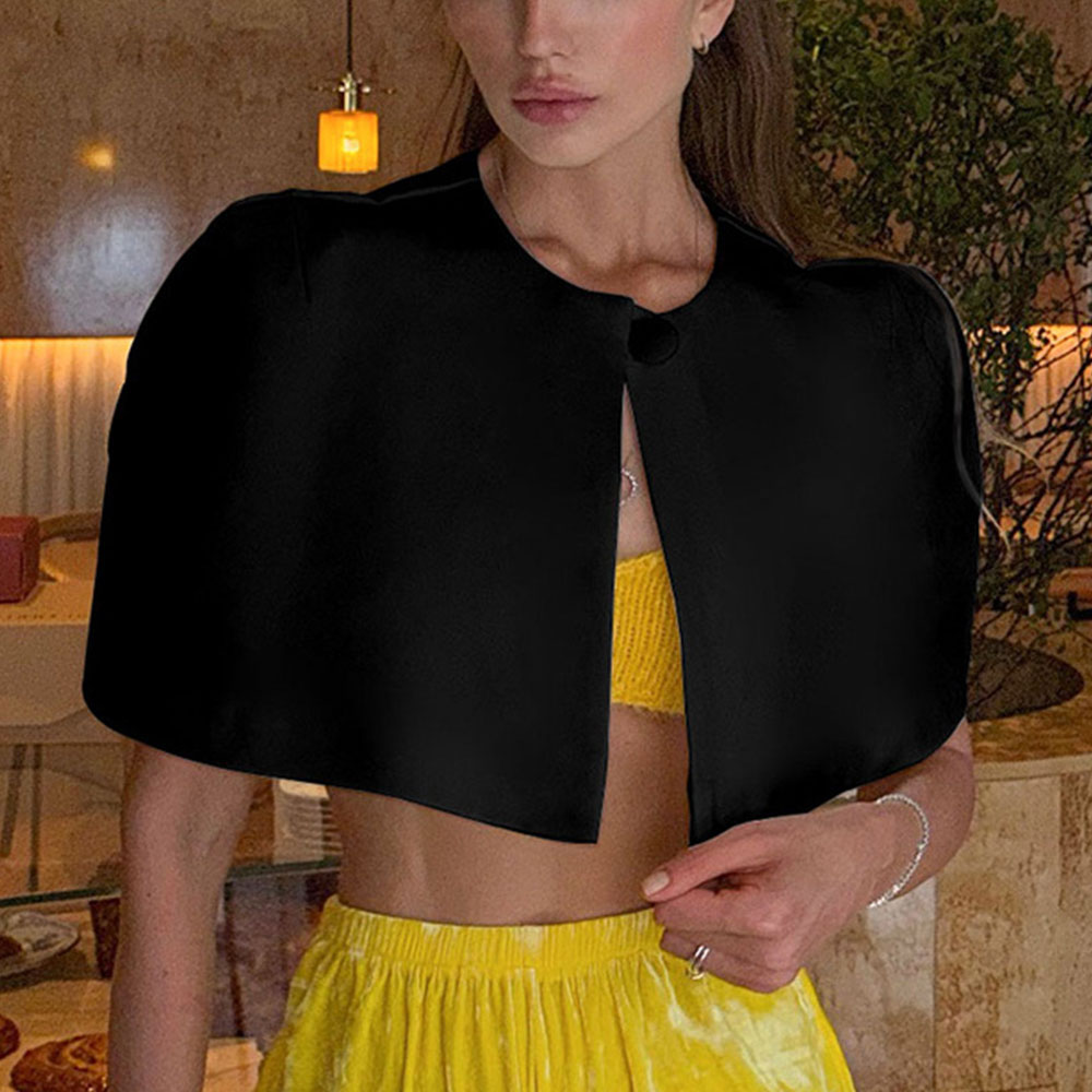 Cape élégante pour femme, style classique, col roulé, courte, pour soirée, club, fête, châle, écharpe
