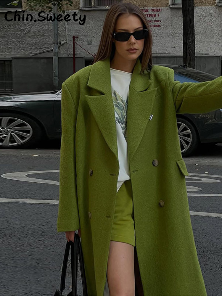 Manteau long en laine pour femme, col à revers, manches longues, double boutonnage, manteau d'hiver 2026, manteaux élégants et chics pour femme