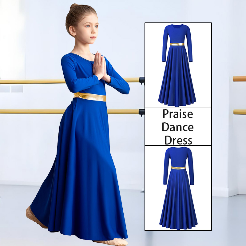 Robe de danse moderne à manches longues pour femmes et filles, robe liturgique métallique pour l'église, sans transparence, coupe ample