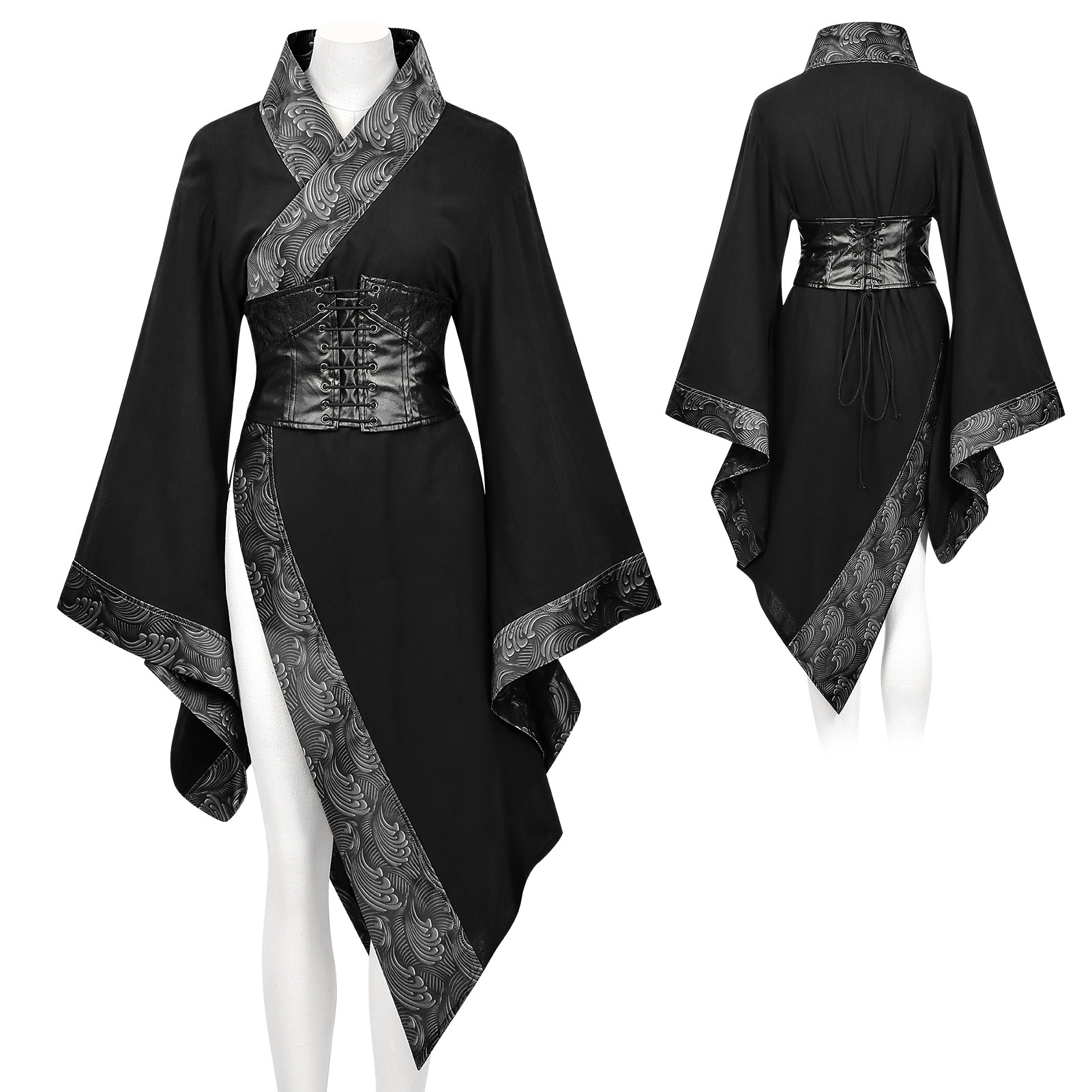 PUNK RAVE – Kimono japonais Punk foncé pour femmes, asymétrique, réglable, fête, Club, spectacle sur scène, robe de personnalité irrégulière