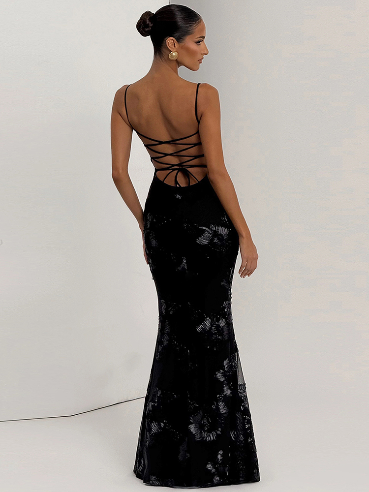 Cutenew tendance sans manches femmes Maxi robes mode Sexy bretelles col bas dos nu pansement moulante femme fête longue Robe