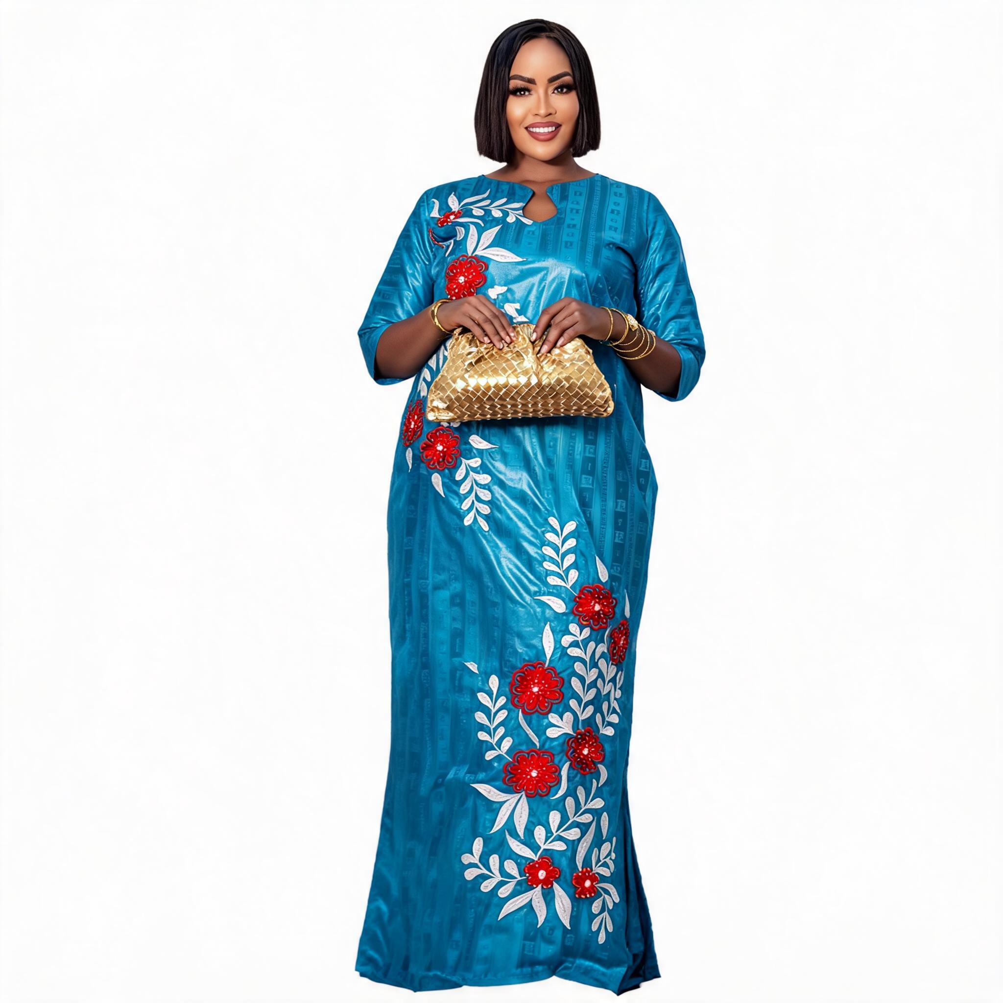 Robes africaines pour femmes, luxe, tissu boubou, broderie riche et élaborée