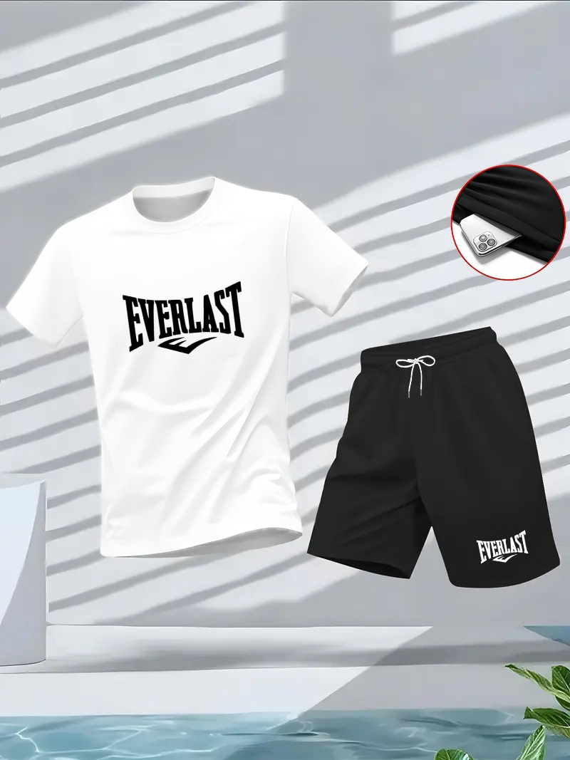Ensemble d'été pour homme : T-shirt à col rond et manches courtes, short de cinq pouces, tendance, décontracté, fitness et amincissant, ensemble deux pièces pour l'extérieur