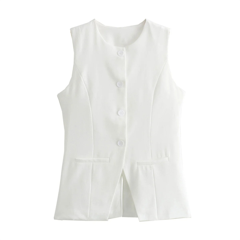 MUJER 2025 blanc gilet sans manches femmes bouton gilets d'été pour femmes veste rose gilet haut femmes Streetwear femmes gilet sur mesure
