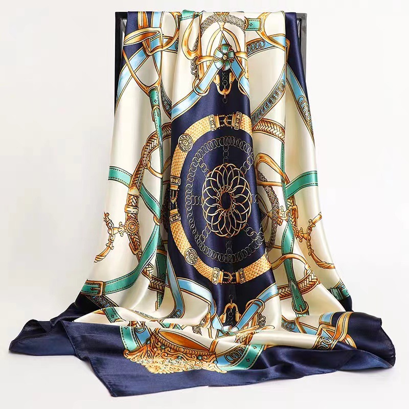 Mouchoirs cheveux foulard en soie 90*90 cm imprimé Satin grand carré foulards en soie châles pour femmes marque de luxe concepteur Hijab bandeau