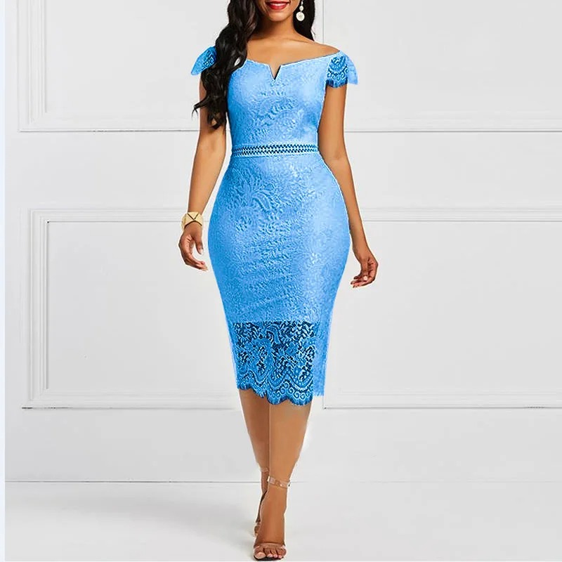 Robe de soirée élégante en dentelle pour femmes, tenue de soirée de mariage, Sexy, ajourée, tenue de bureau, moulante, à la mode, pour Club d'anniversaire