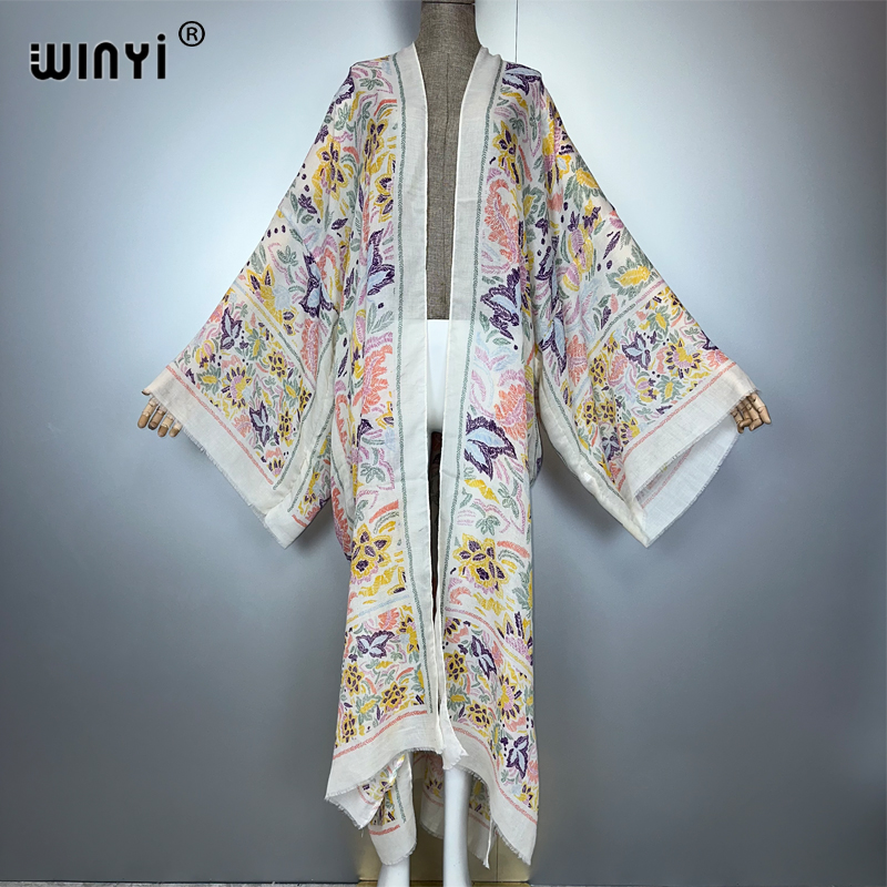 Tenue d'été WINYI, kimono, imprimé rétro africain, robe de plage, cardigan, vêtements de plage pour femmes, abaya de luxe Dubaï, kaftan.