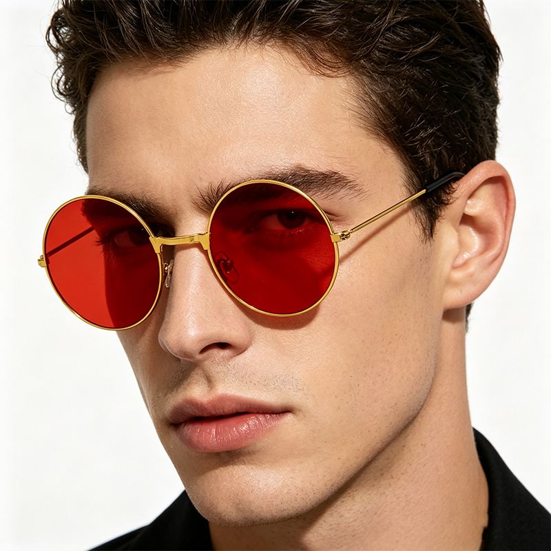 Lunettes de soleil classiques vintage à monture ronde pour hommes et femmes, design de marque, verres solaires unisexes en métal rouge océan et jaune, lunettes de vue 2026