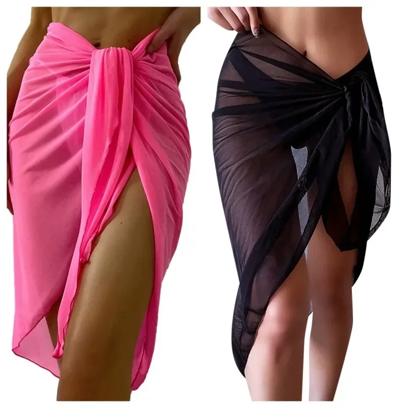 Robe de plage d'été enveloppante pure enveloppement noeud taille maillot de bain couvrir jupe Bikini enveloppes écharpe maillots de bain couverture Ups femmes Bikini châles