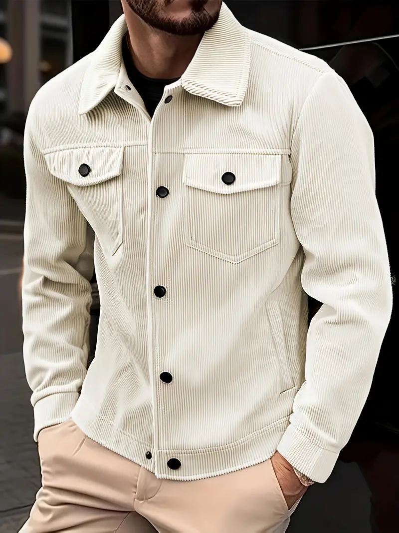 Veste en velours côtelé pour hommes, mode décontractée, couleur unie, haut polyvalent, vêtements d'extérieur pour toutes les occasions