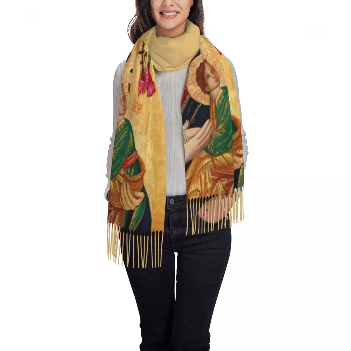 Écharpe à pampilles personnalisée pour femmes, Notre-Dame de l'aide perpétuelle, Châles doux de la Vierge Marie catholique, Wraps pour dames, Écharpes d'hiver et d'automne