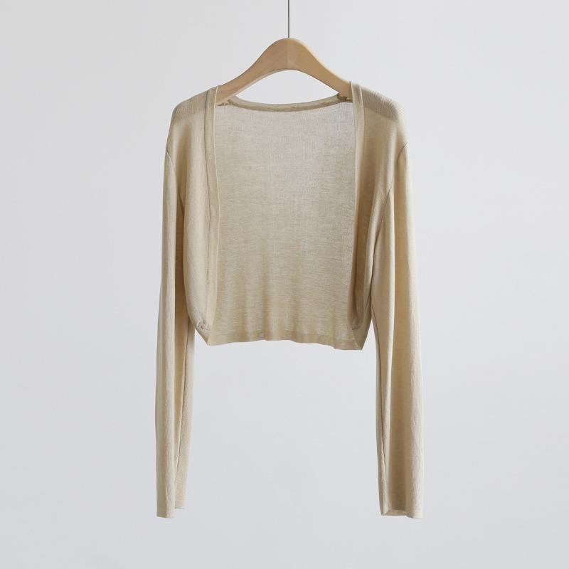 Cardigan court en soie glacée pour femme, châle léger d'été, protection solaire, couverture tricotée légère pour climatiseur