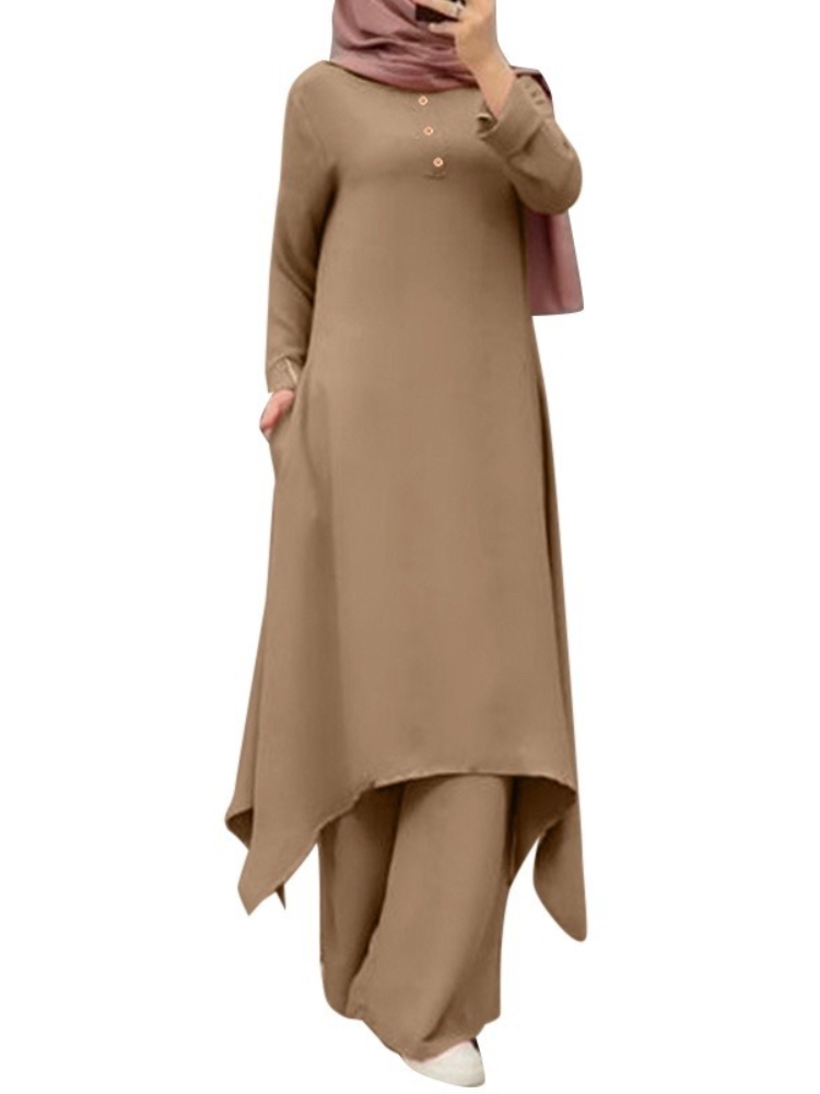 Robe et pantalon à jambes larges pour femmes musulmanes, ensemble musulman 2 pièces, tenue arabe décontractée de Dubaï, caftan du Ramadan, olympiques Eid, 2024