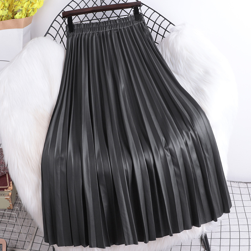 Jupe plissée mi-longue en cuir PU pour femmes, nouvelle collection automne/hiver 2021, taille haute coréenne, ligne a, cent plis