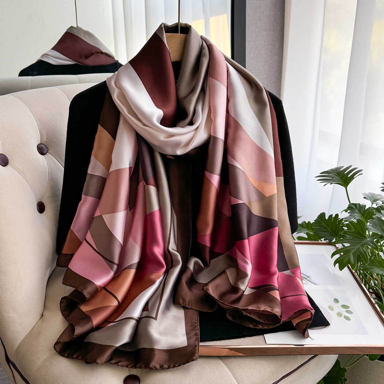 Écharpe de Marque de Luxe pour Femme, Hijab Imprimé Populaire, Châle de ix, Plage, Crème Solaire, Qualité Alberoise, Printemps Été