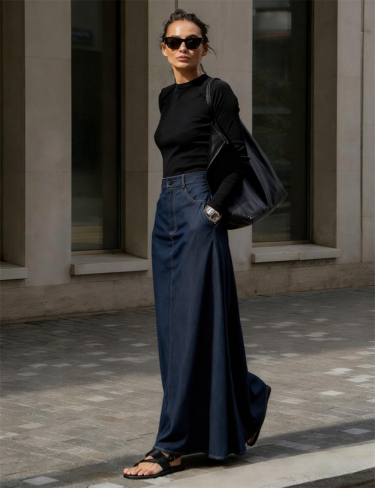 Uwing ZEE-Jupe trapèze taille haute pour femme, nouvelle mode automne 2024, jean, couleur unie, décontractée, bureau