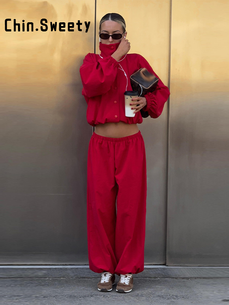 Ensemble décontracté pour femme : veste fine à col montant et volants, pantalon ample à nouer aux chevilles – Collection Automne 2026