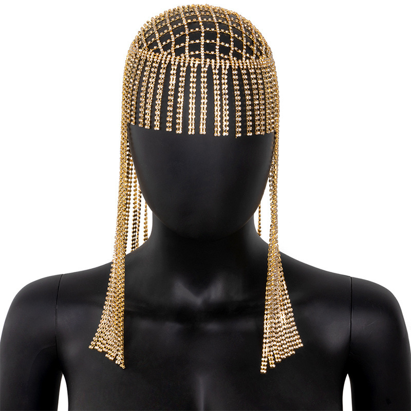Luxe strass longue frange bandeau de cheveux coiffure Hip Hop Punk chaîne de cheveux cerceau de cheveux longs glands chapeaux et accessoires de cheveux