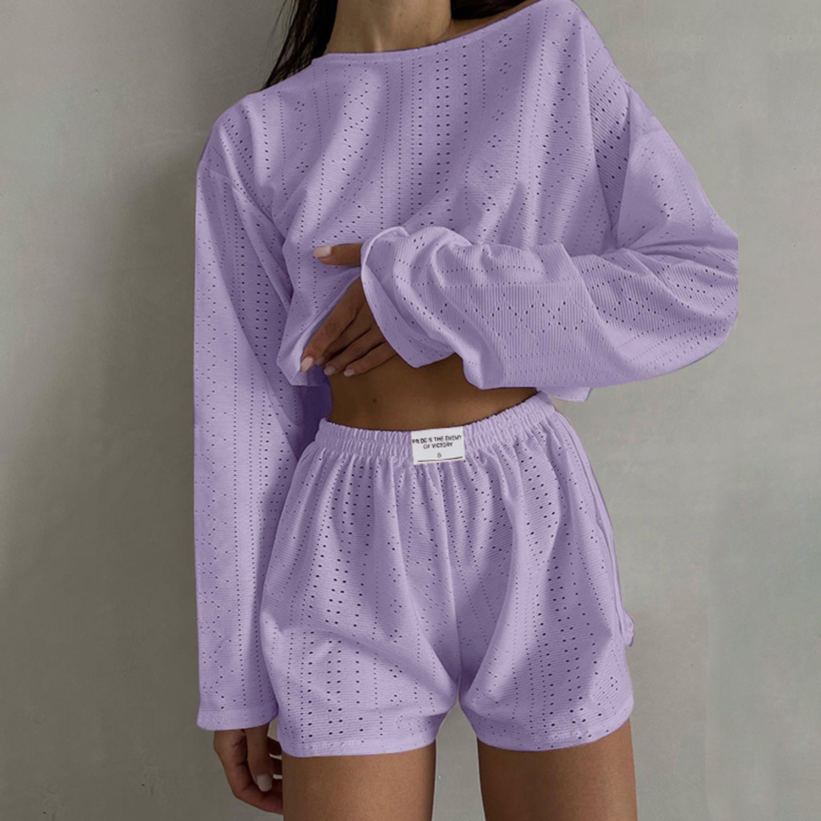Ensemble short et short de bain à manches longues et col rond pour femmes, tenues décontractées, mode estivale, 2 pièces