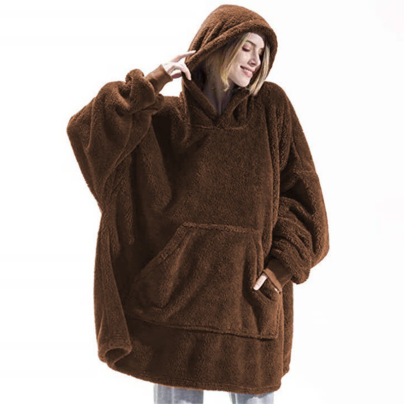 Femmes hiver épais chaud vêtements d'extérieur à capuche solide élégant doux Double polaire veste unisexe poche pull longs sweats à capuche vêtements de maison