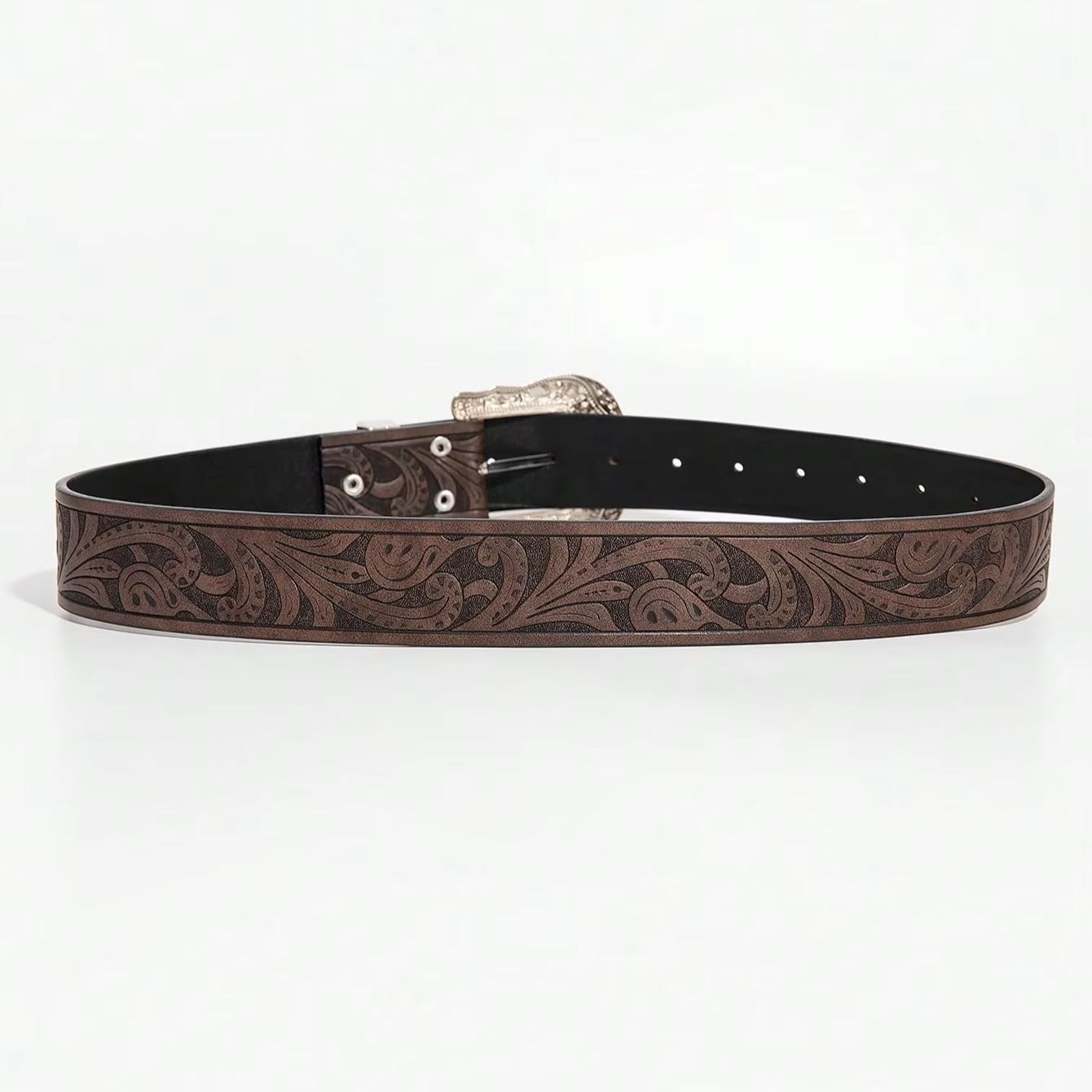 Ceinture marron sculptée de style bohème vintage pour hommes, 1 pièce, ceinture accessoire polyvalente en denim, adaptée aux déplacements quotidiens