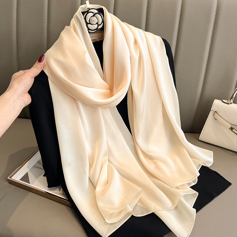 Printemps été dame mince soie sentiment écharpe couleur unie châle enveloppement femmes plage voyage Protection solaire foulards Foulard Bufandas