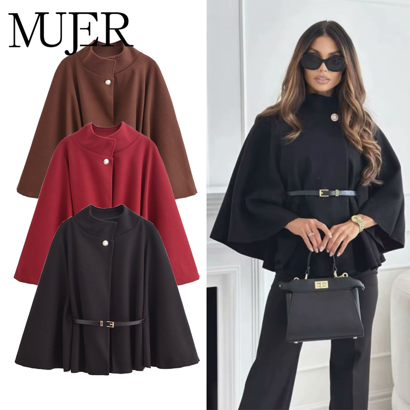 MUJER ceinture Poncho Capes femmes Capes noires manteaux d'hiver femme 2025 manches chauve-souris Cape manteaux pour femmes mode femmes Cape veste