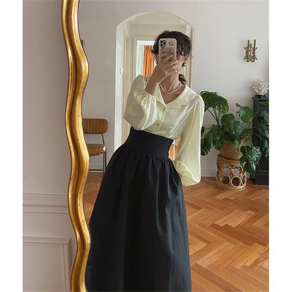 2025 printemps automne jupes amples nouvelles jupes longues femmes taille haute longueur Midi a-ligne jupe Preppy décontracté mode coréenne plissée