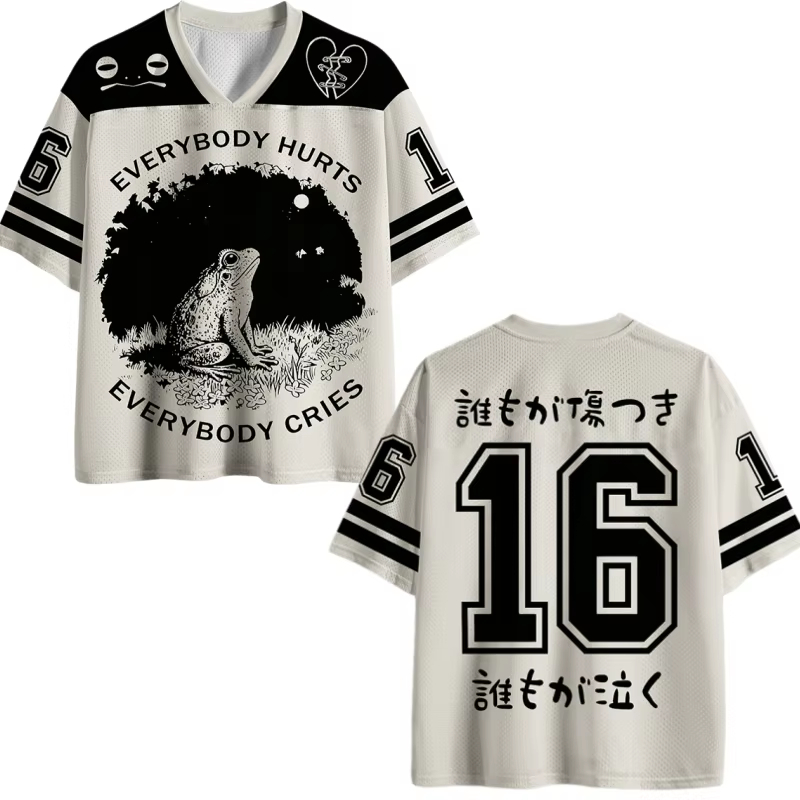 T-shirt de sport unisexe à col en V, style japonais, nouveau style Harajuku, motif animal numérique, Y2k, respirant, séchage rapide, pour adultes
