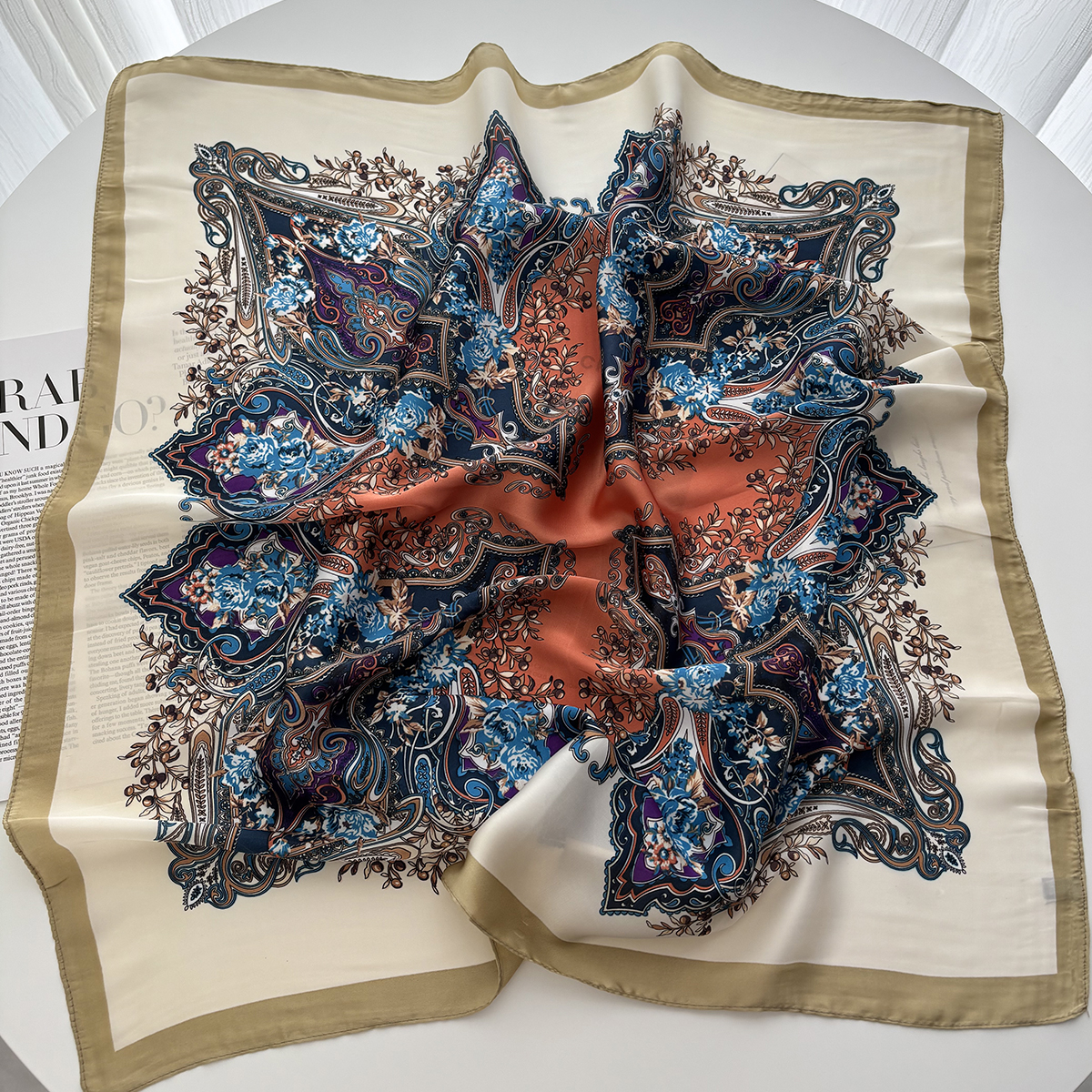 Foulard carré pour femmes, Design de luxe, Hijab, petit cou, cravate, main, poignet, bandeau féminin, 70x70cm