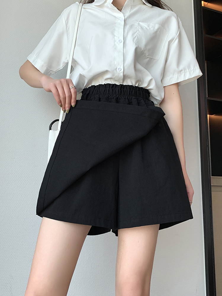 Lâche grande taille jupes d'été Shorts Femme décontracté jambe large Baggy noir rouge Shorts femmes taille élastique pantalons courts Femme Culottes